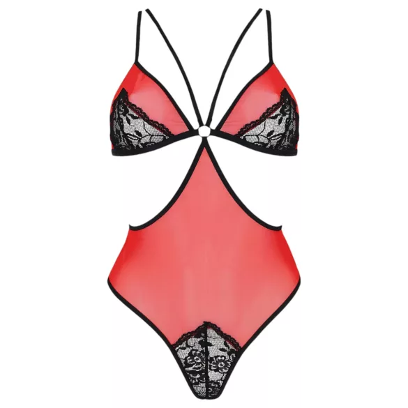 Passione Peonia - body rosso con taglio laterale - L/XL