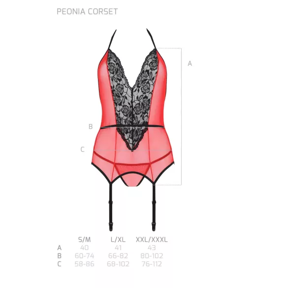 Passion Peonia - completo intimo con reggiseno e perizoma - rosso - L/XL