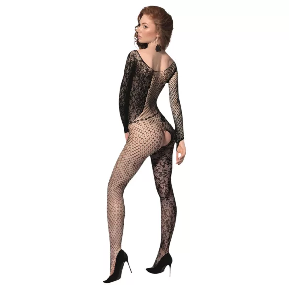 Passion BS107 - body in rete con motivo floreale - nero - taglia S-L