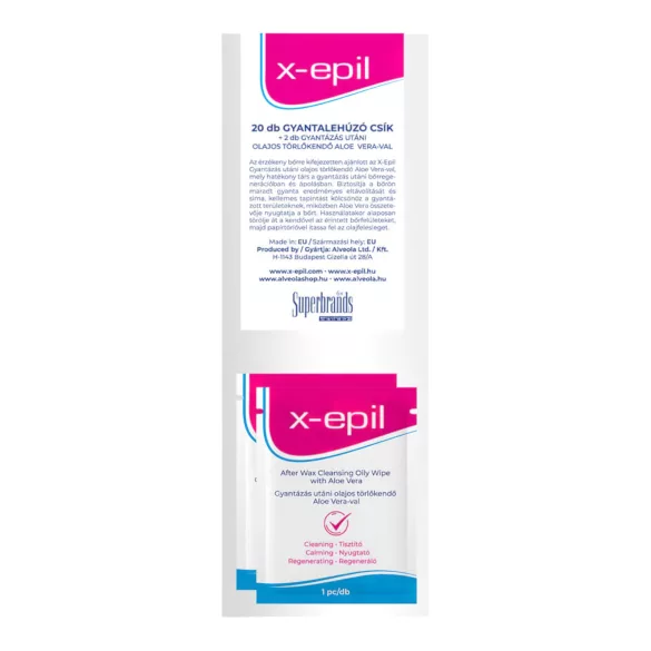 X-Epil - strisce depilatorie tessuto 20 pezzi + salviettine oleose 2 pezzi