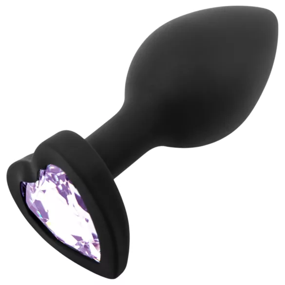 Sunfo - plug anale in silicone con gemma a cuore - nero/lilla