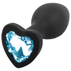 Sunfo - plug anale in silicone con pietra a cuore blu - nero