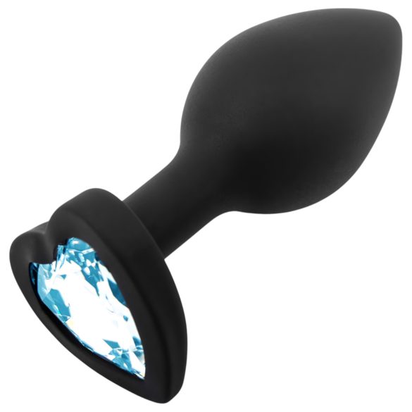 Sunfo - plug anale in silicone con pietra a cuore blu - nero