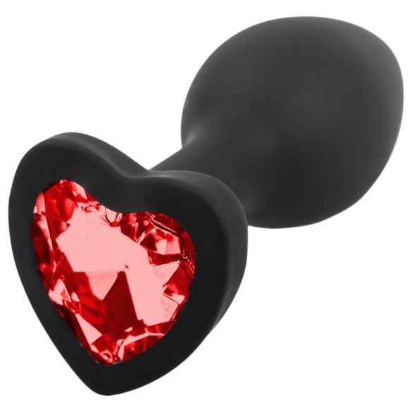 Sunfo - Plug anale in silicone con pietra rossa a cuore (nero)