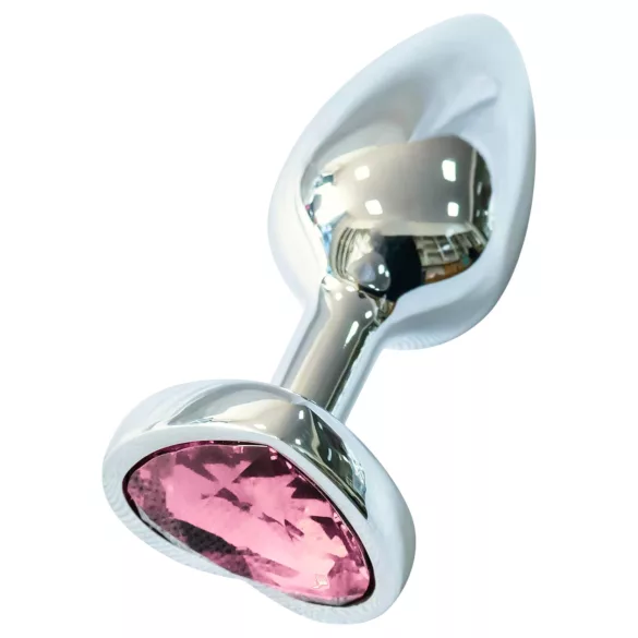 Sunfo - plug anale in metallo con pietra rosa a forma di cuore (argento)