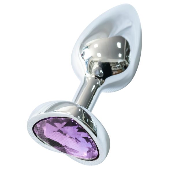 Sunfo - plug anale in metallo con gemma viola a forma di cuore (argento)