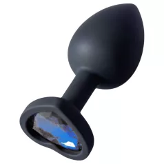   Sunfo - plug anale in silicone con pietra blu scuro a forma di cuore - nero