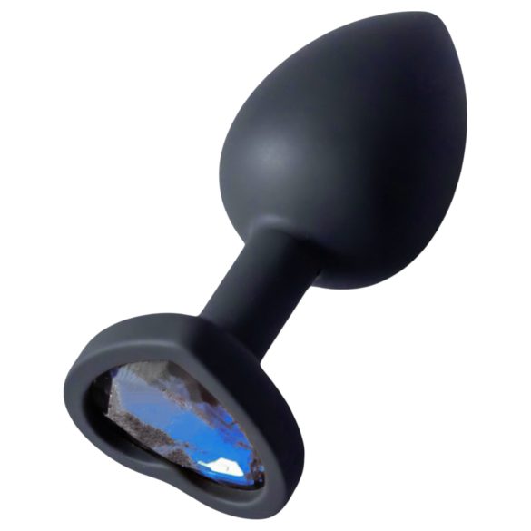Sunfo - plug anale in silicone con pietra blu scuro a forma di cuore - nero