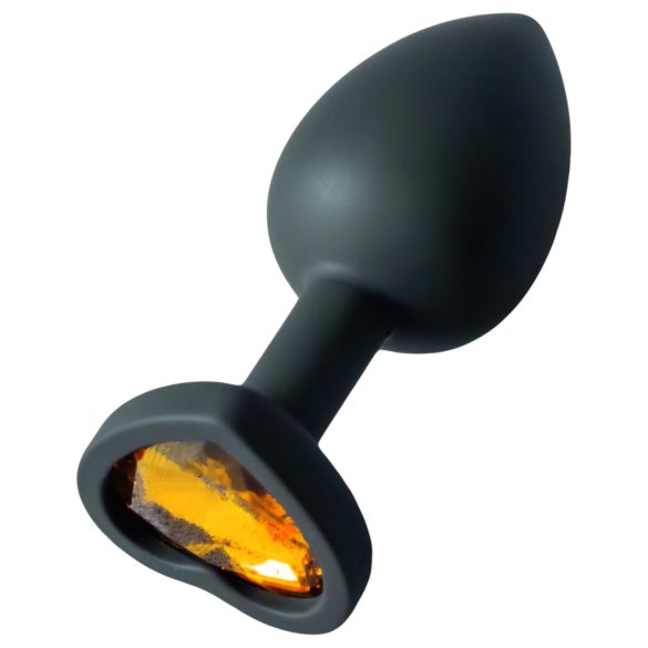 Sunfo - plug anale in silicone cuore con pietra oro - nero