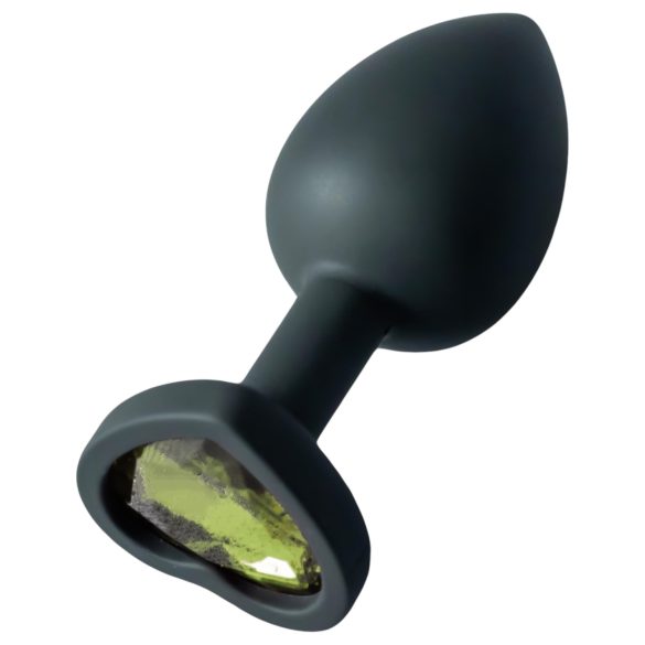 Sunfo - plug anale in silicone con pietra verde a cuore - nero