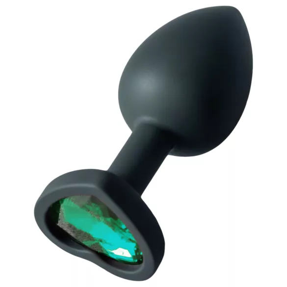 Sunfo - plug anale in silicone con pietra a cuore verde scuro - nero