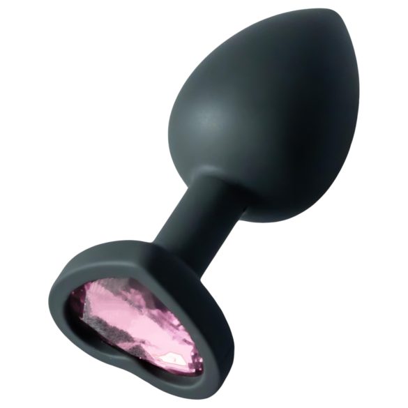 Sunfo - plug anale in silicone con pietra a cuore rosa - nero