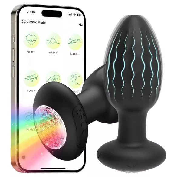 Desirel - Plug anale vibrante con luce LED cambia-colore - controllato tramite app, 10 modalità di vibrazione (nero)