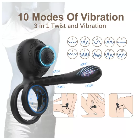 Biu-Biu - anello fallico e vibratore per coppia - silicone nero