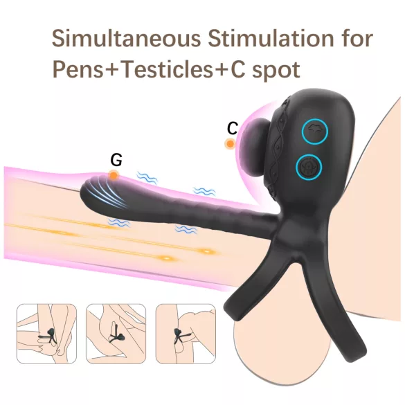 Biu-Biu - anello fallico e vibratore per coppia - silicone nero