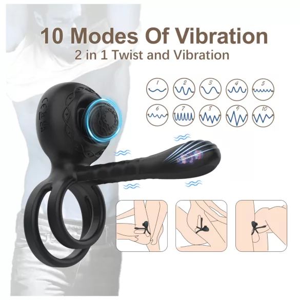 Biu-Biu - anello fallico e vibratore per coppia - silicone nero