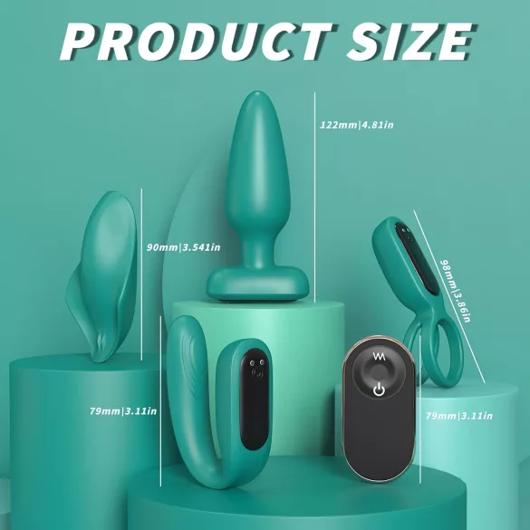 Sex HD - set vibratore 4 pezzi ricaricabile con telecomando - verde