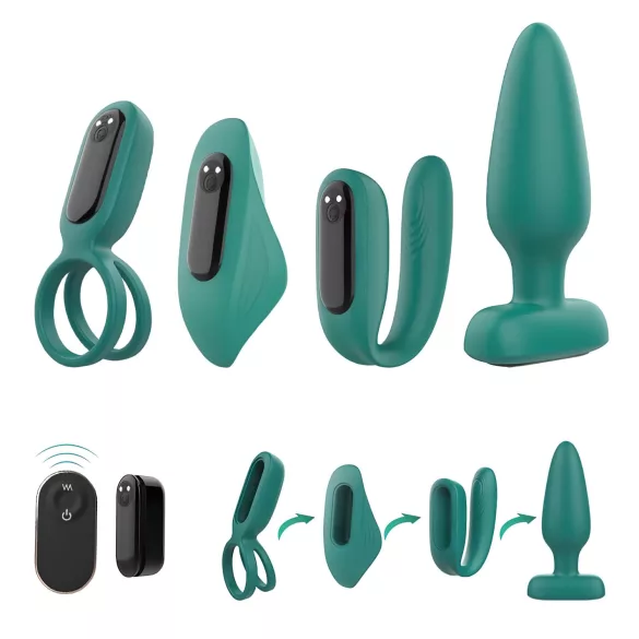 Sex HD - set vibratore 4 pezzi ricaricabile con telecomando - verde