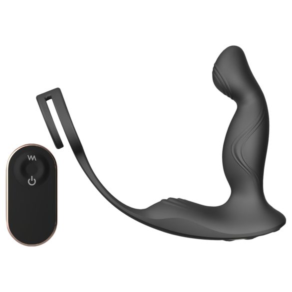 Sex HD Virgil - vibratore prostatico nero con anello per pene e testicoli