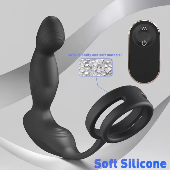 Sex HD Virgil - vibratore prostatico con anello pene e testicoli - nero