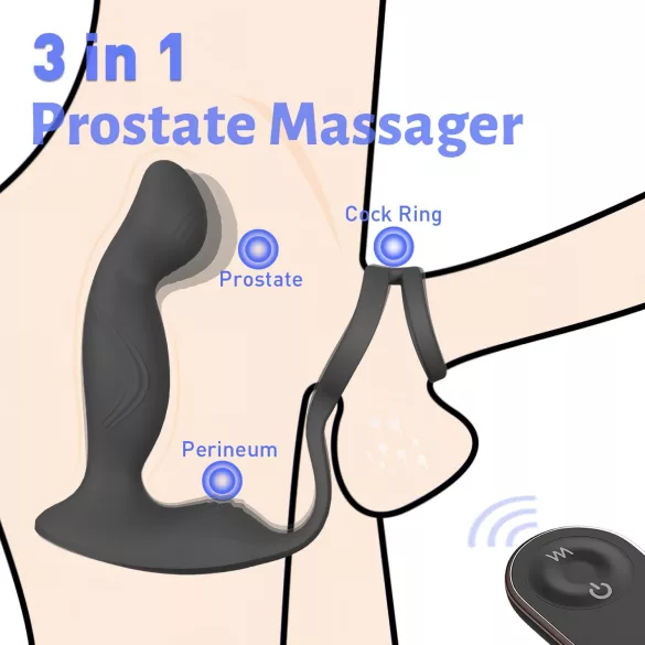 Sex HD Virgil - vibratore prostatico con anello pene e testicoli - nero
