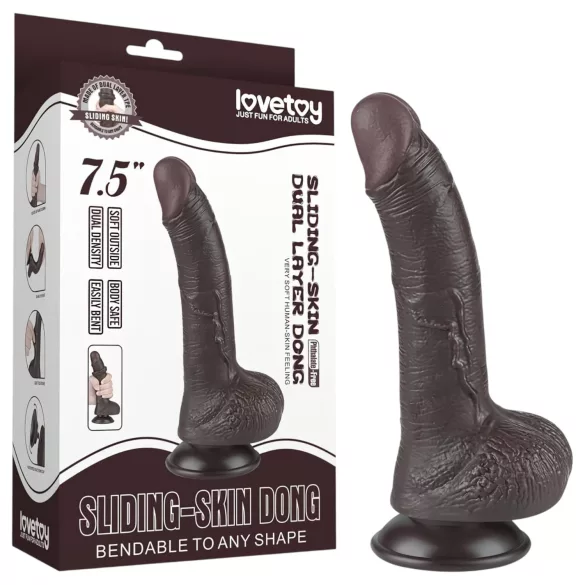 Lovetoy - dildo realistico doppio strato con ventosa - 19,5 cm marrone