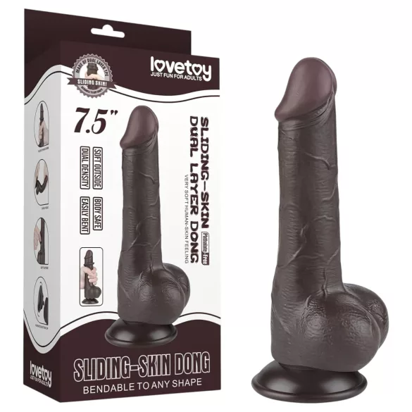 Lovetoy - dildo realistico a doppio strato con testicoli - 19,5 cm marrone