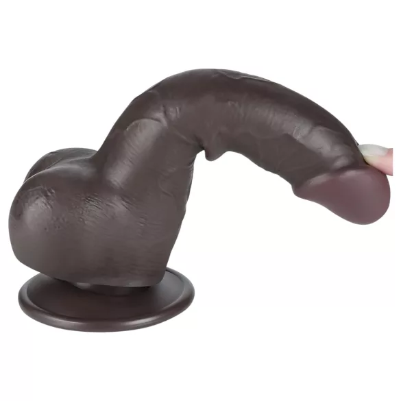 Lovetoy - dildo realistico a doppio strato con testicoli - 19,5 cm marrone
