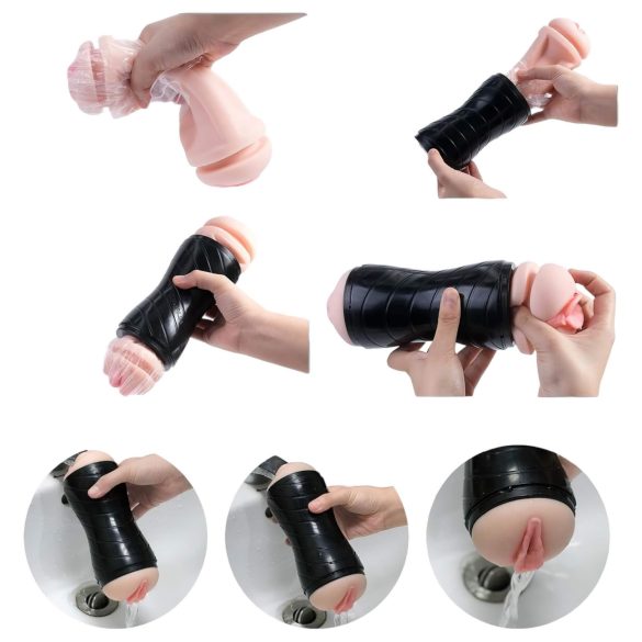 Vibeconnect - masturbatore realistico bocca e vagina finta - naturale/nero