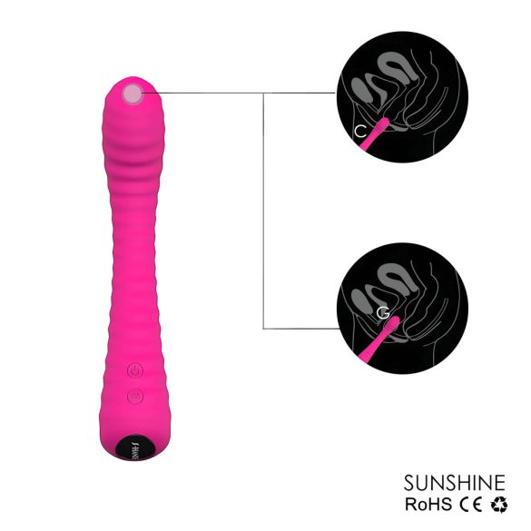 Sex HD Sunshine - vibratore punto G ricaricabile scanalato - silicone rosa