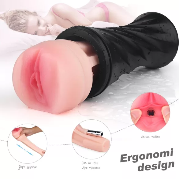 Sex HD Marcus - masturbatore realistico con vagina in custodia - nero/naturale