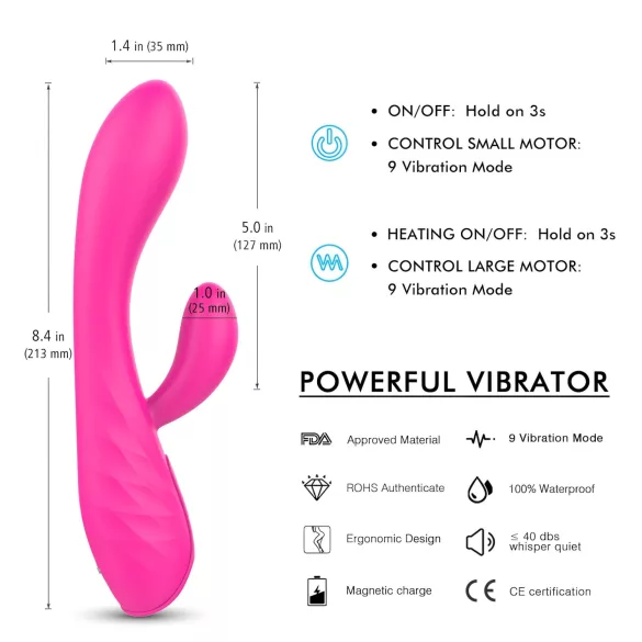 Sex HD Muses - vibratore riscaldante ricaricabile impermeabile silicone rosa