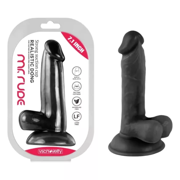 Mr. Rude - dildo realistico con ventosa e testicoli - 17cm - nero