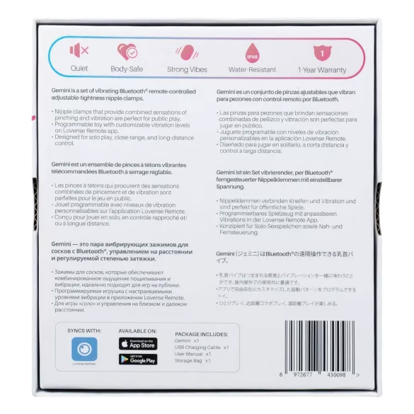 Lovense Gemini - Pinze per capezzoli vibranti controllate da app (rosa)