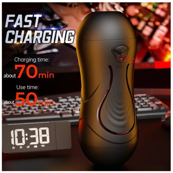 Leopard - masturbatore con bocca e vagina artificiale con vibratore per pene (color carne)