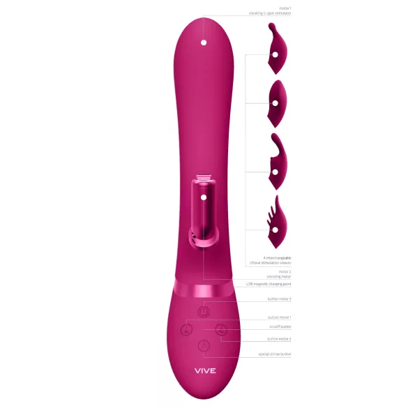 Vive Chou - vibratore clitorideo ricaricabile con testina intercambiabile - rosa