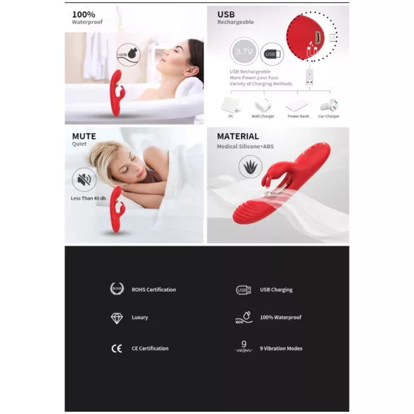 Bestoy - vibratore punto G e clitoride - stimolatore - silicone rosso