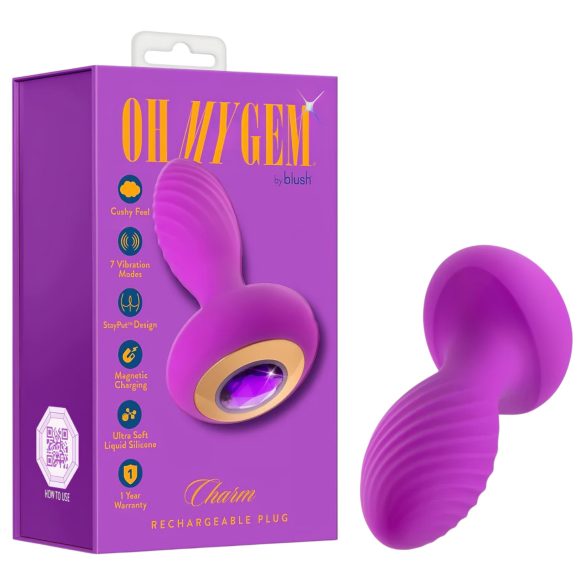 Oh My Gem - plug anale vibrante con gioiello - silicone viola