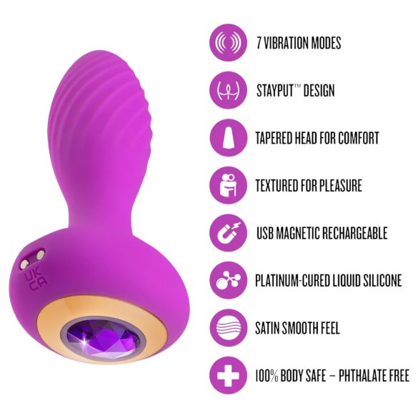 Oh My Gem - plug anale vibrante con gioiello - silicone viola