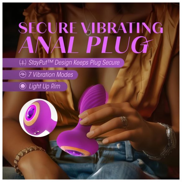 Oh My Gem - plug anale vibrante con gioiello - silicone viola