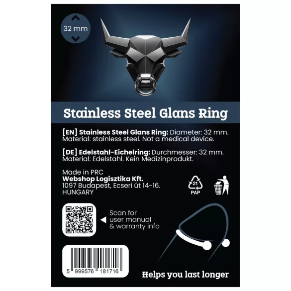 Anello glande in acciaio inox per ritardare l’eiaculazione (32 mm)