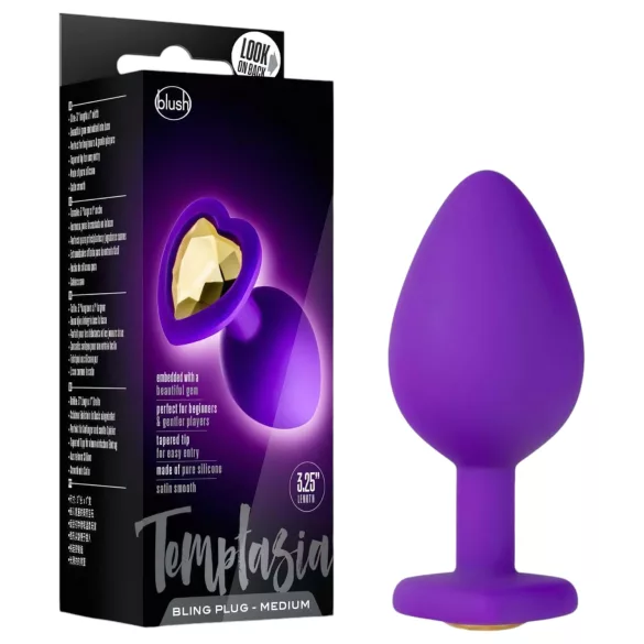 Temptasia M - dildo anale cuore con pietra dorata - medio - silicone viola