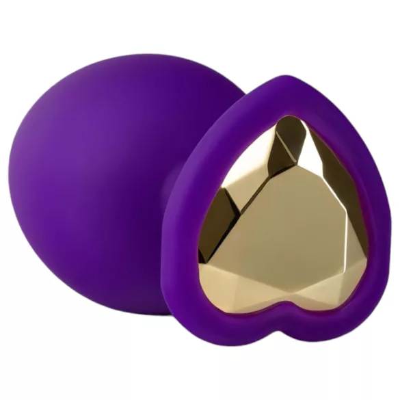 Temptasia M - dildo anale cuore con pietra dorata - medio - silicone viola