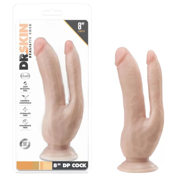 Dr. Skin 8 - doppio dildo con ventosa - realistico color carne