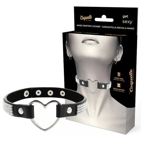 Coquette - choker con strass e ciondolo a cuore - nero