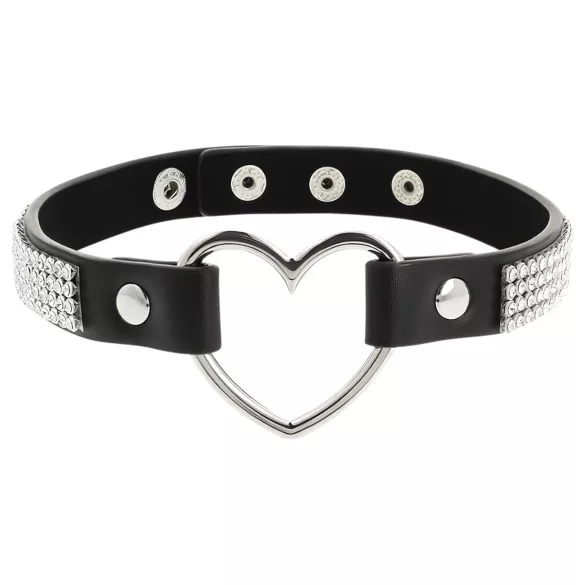 Coquette - choker con strass e ciondolo a cuore - nero