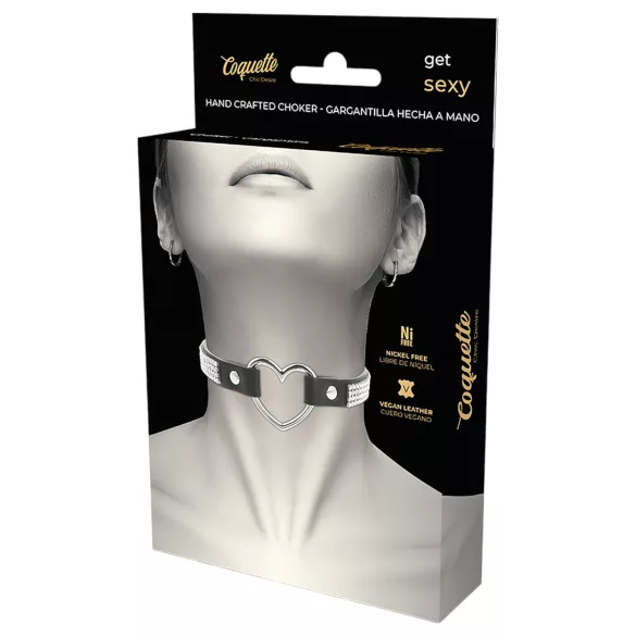 Coquette - choker con strass e ciondolo a cuore - nero