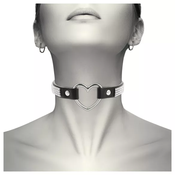 Coquette - choker con strass e ciondolo a cuore - nero