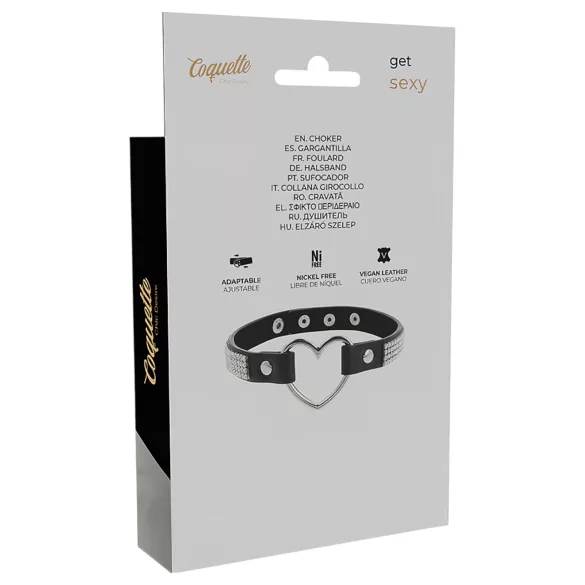 Coquette - choker con strass e ciondolo a cuore - nero