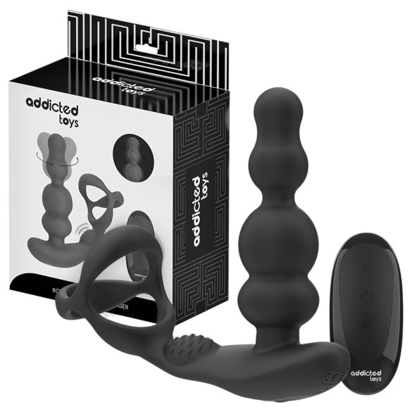 Addicted Toys - vibratore anale rotante con anello pene - nero